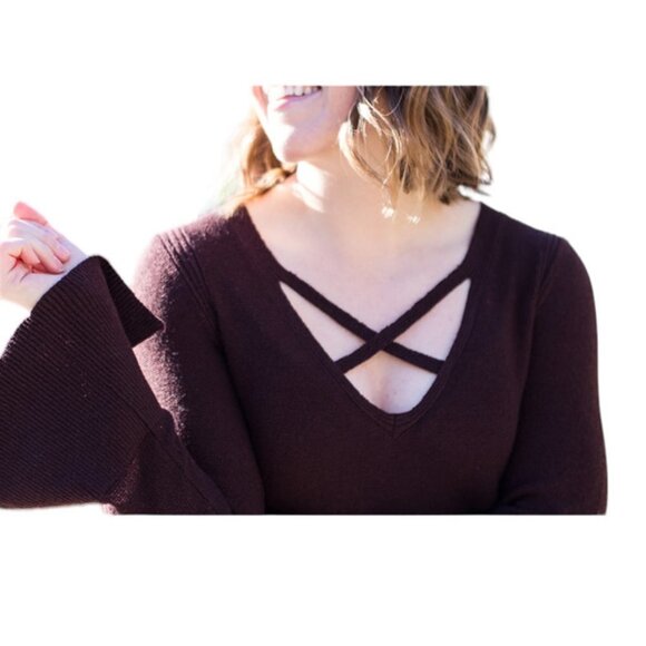 Free People Criss-Cross Tunic Sweater in Brown Wine Size Small - Picture 4 of 13